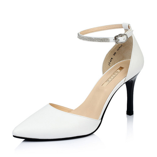 Belle/百丽油蜡羊皮春季中空女单鞋（34,白色）