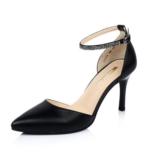 Belle/百丽油蜡羊皮春季中空女单鞋（34,黑色）