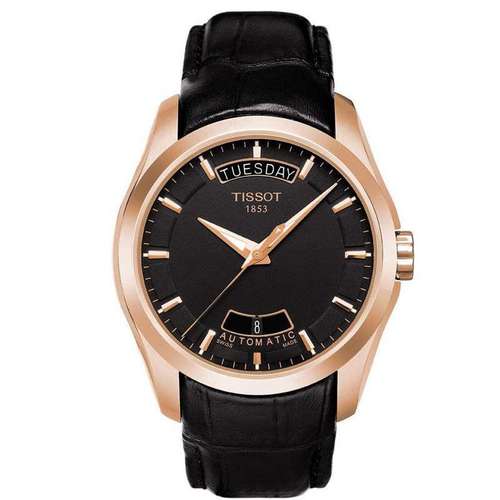 Tissot天梭手表库图系列男士手表皮带自动机械男表（黑色）