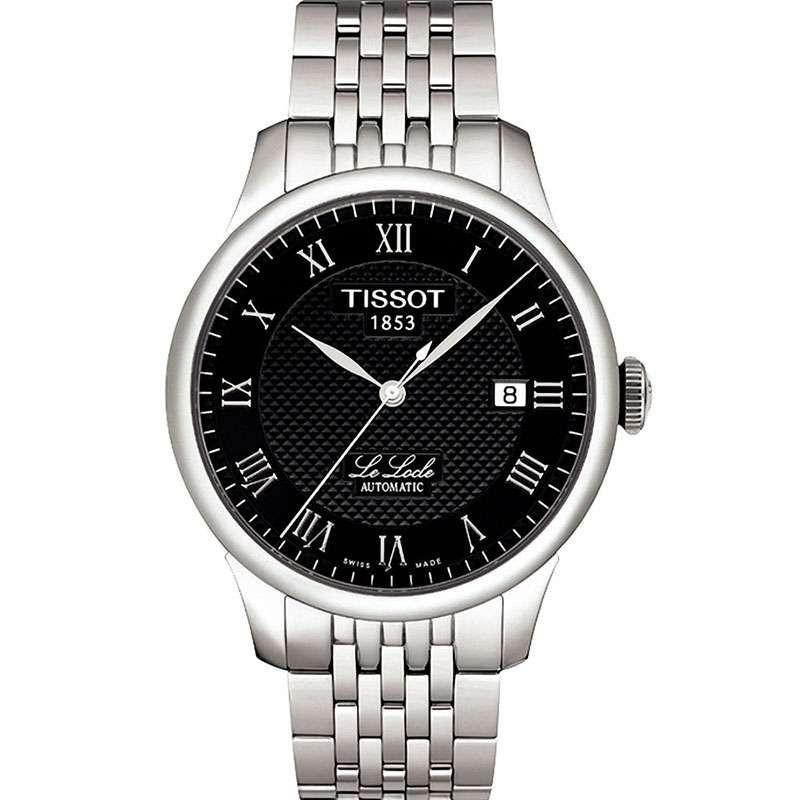 TISSOT天梭手表力洛克系列男士手表钢带黑盘机械男表T41.1.483.53