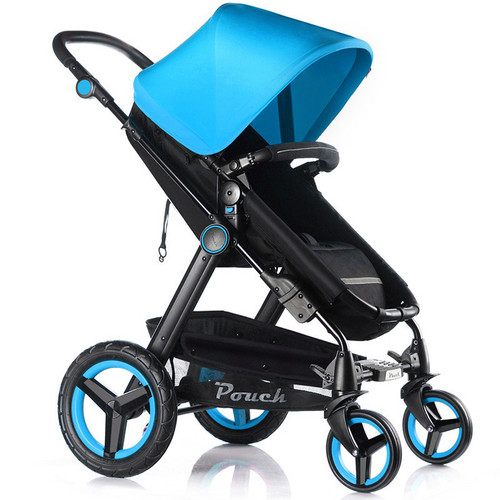 Pouch婴儿推车高景观避震推行轻便可坐躺可折叠P69极光版（蓝色）