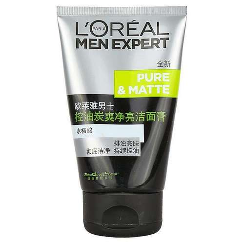 欧莱雅（LOREAL）男士控油炭爽净亮洁面膏（100ML,黑色）